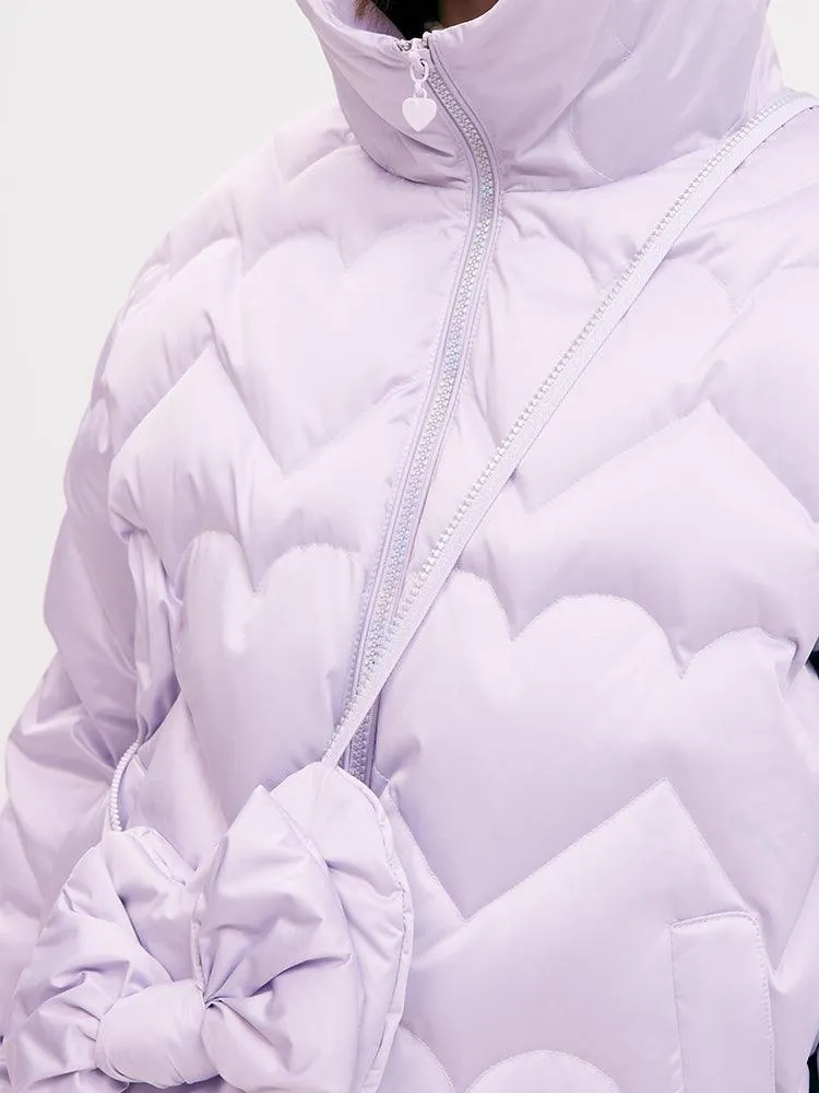 Lavender Long Sleeve Goose Down Coat With Purse