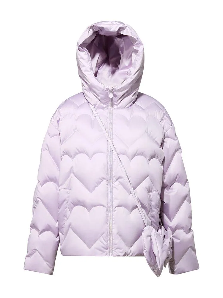 Lavender Long Sleeve Goose Down Coat With Purse