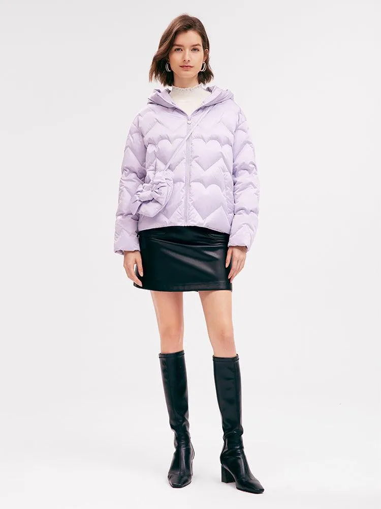 Lavender Long Sleeve Goose Down Coat With Purse