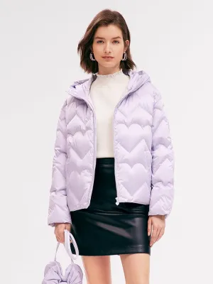Lavender Long Sleeve Goose Down Coat With Purse