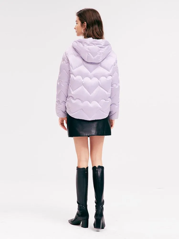 Lavender Long Sleeve Goose Down Coat With Purse