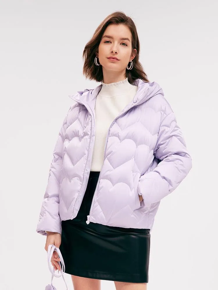 Lavender Long Sleeve Goose Down Coat With Purse