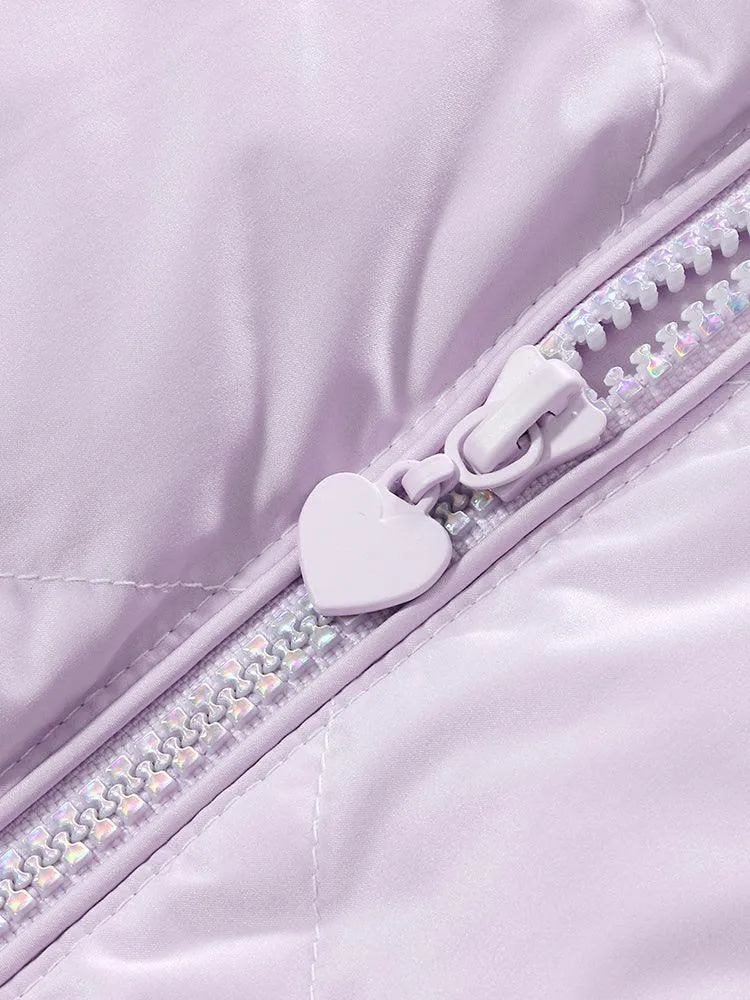 Lavender Long Sleeve Goose Down Coat With Purse