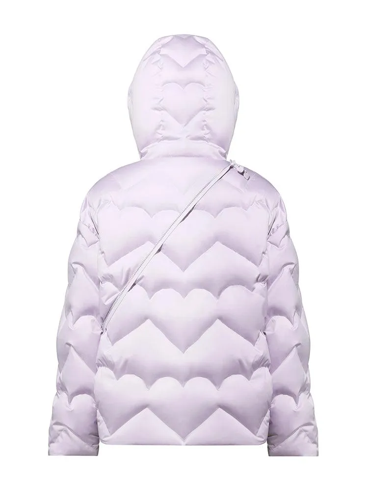 Lavender Long Sleeve Goose Down Coat With Purse