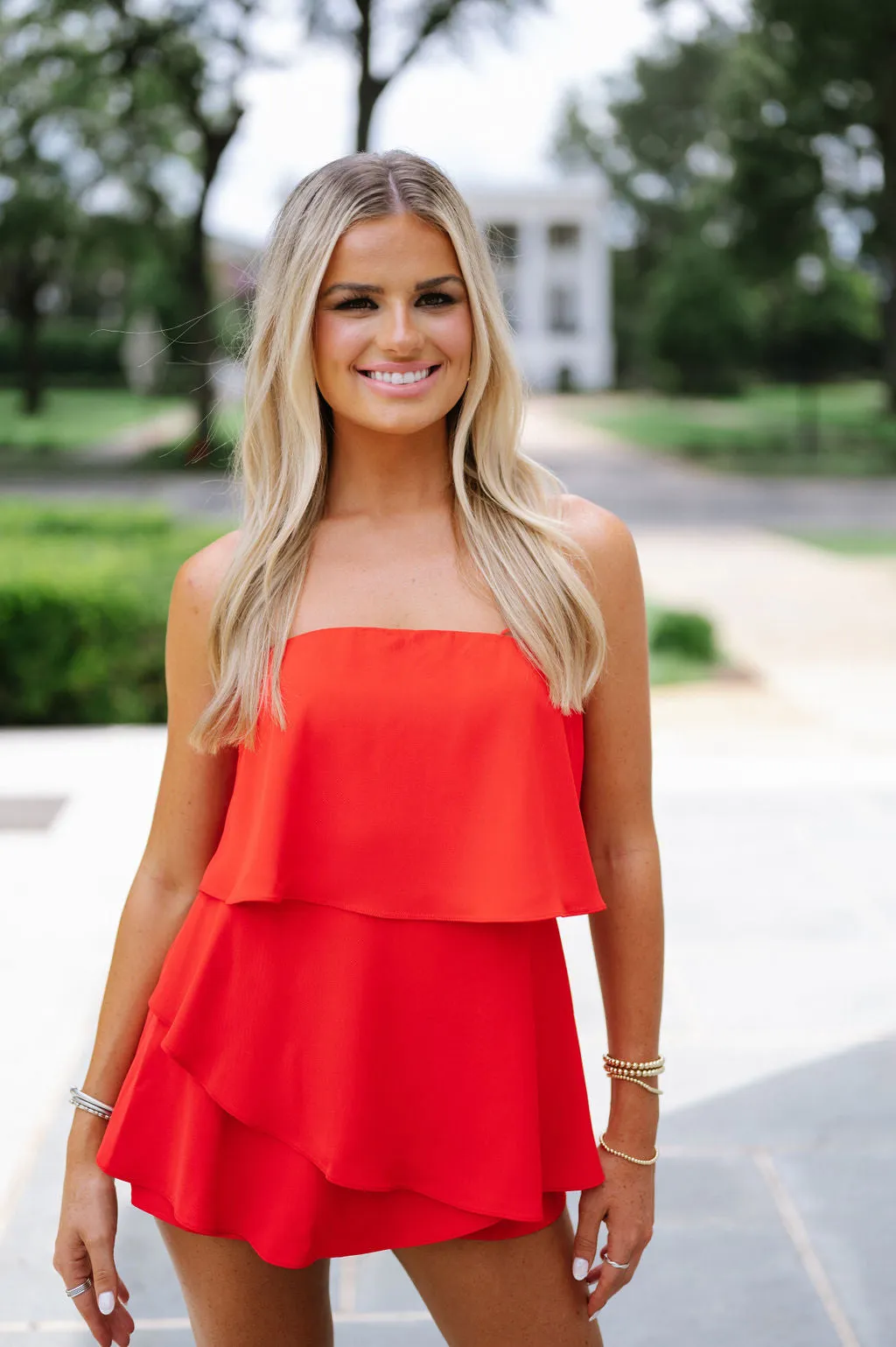 Marcie Tiered Romper- Red