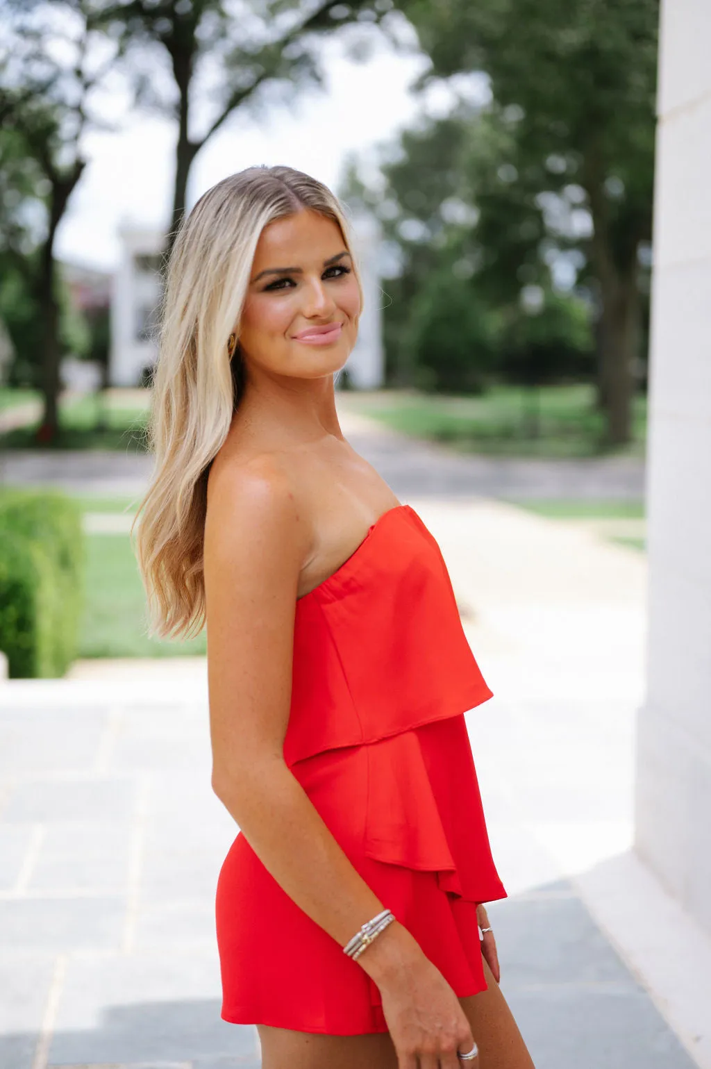 Marcie Tiered Romper- Red