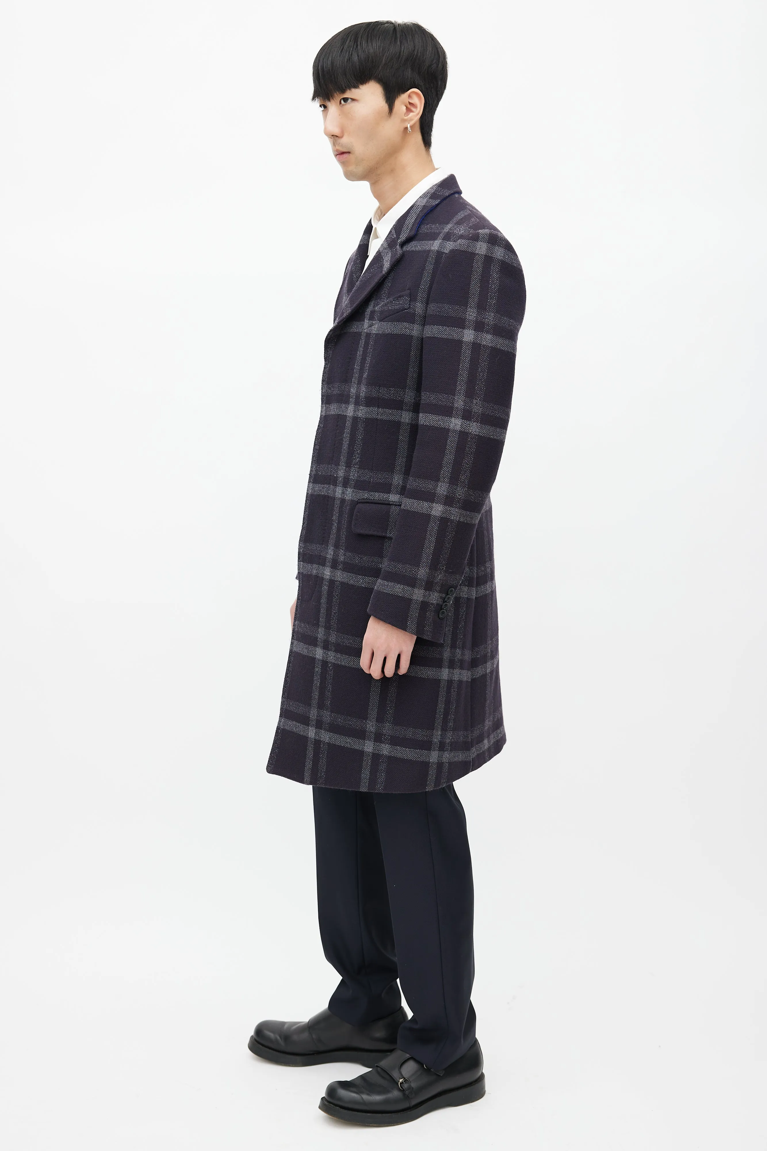Navy & Grey Wool Plaid Coat