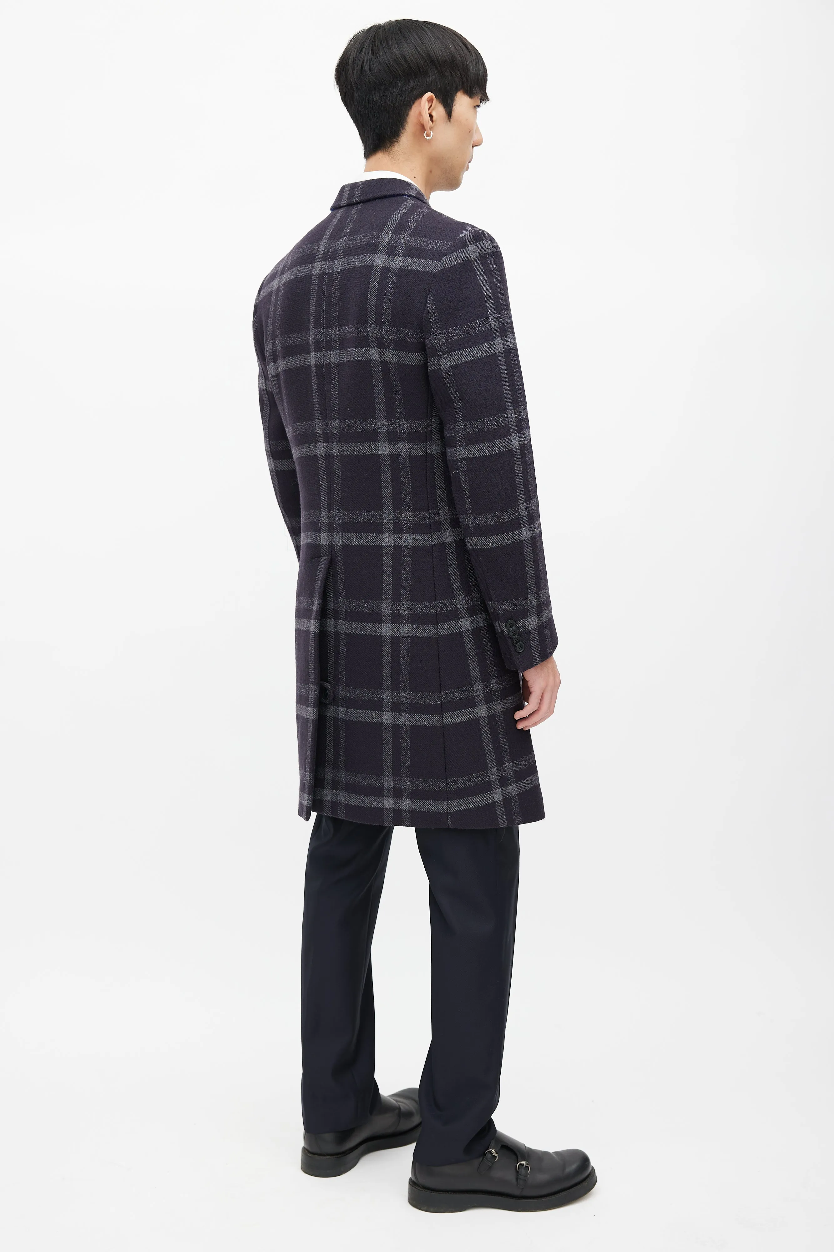 Navy & Grey Wool Plaid Coat