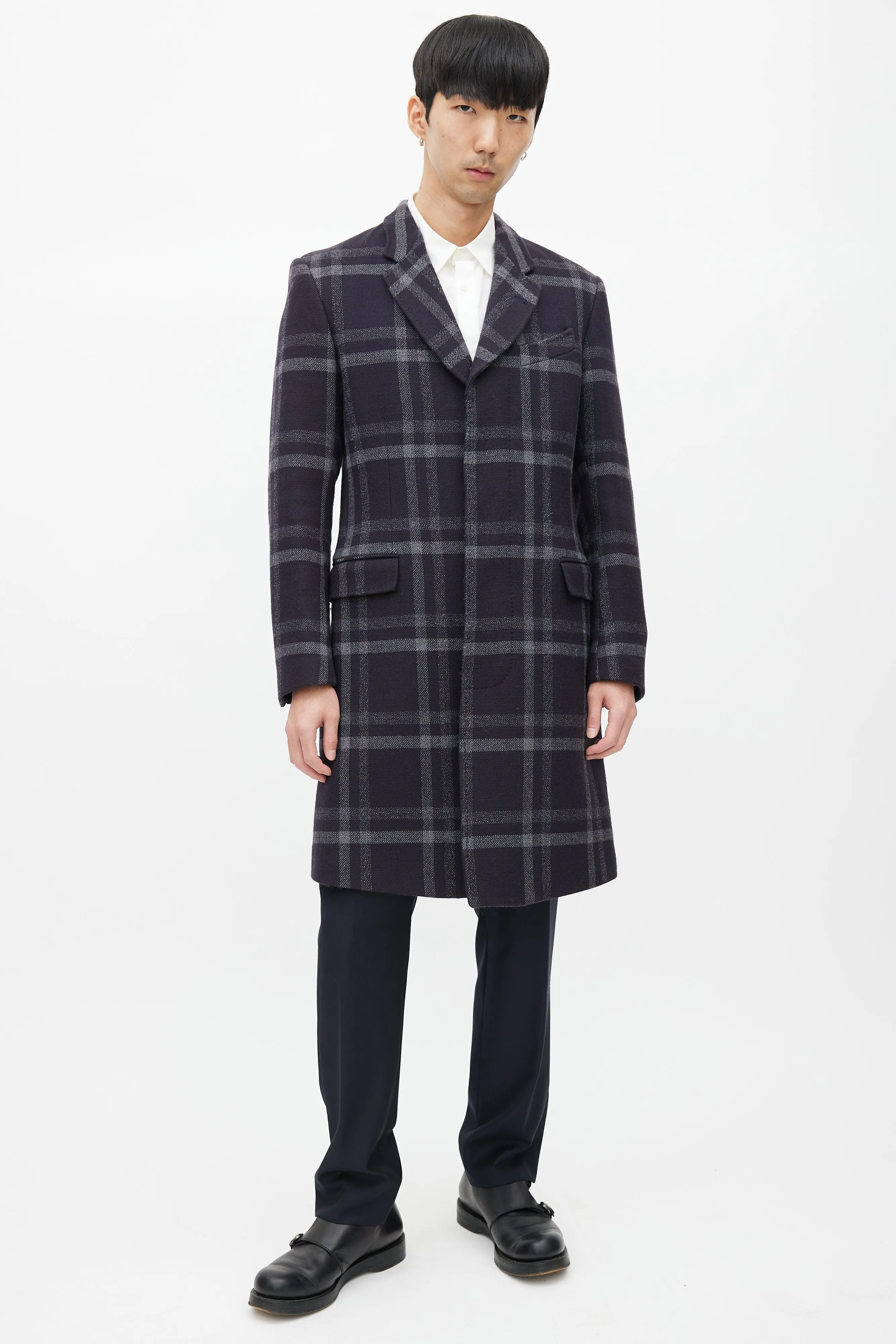 Navy & Grey Wool Plaid Coat