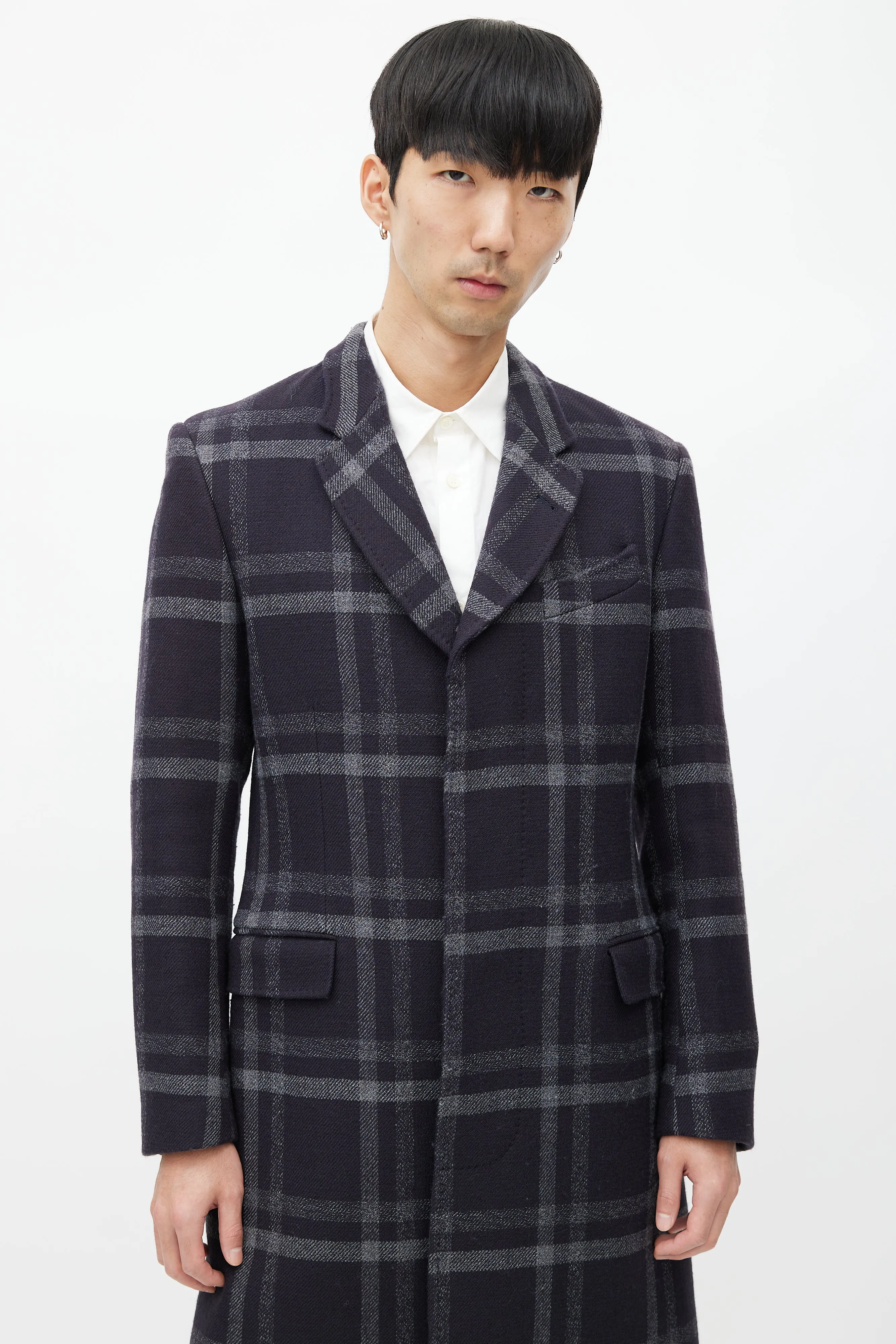 Navy & Grey Wool Plaid Coat