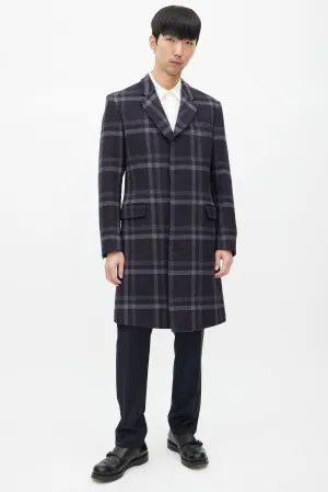 Navy & Grey Wool Plaid Coat