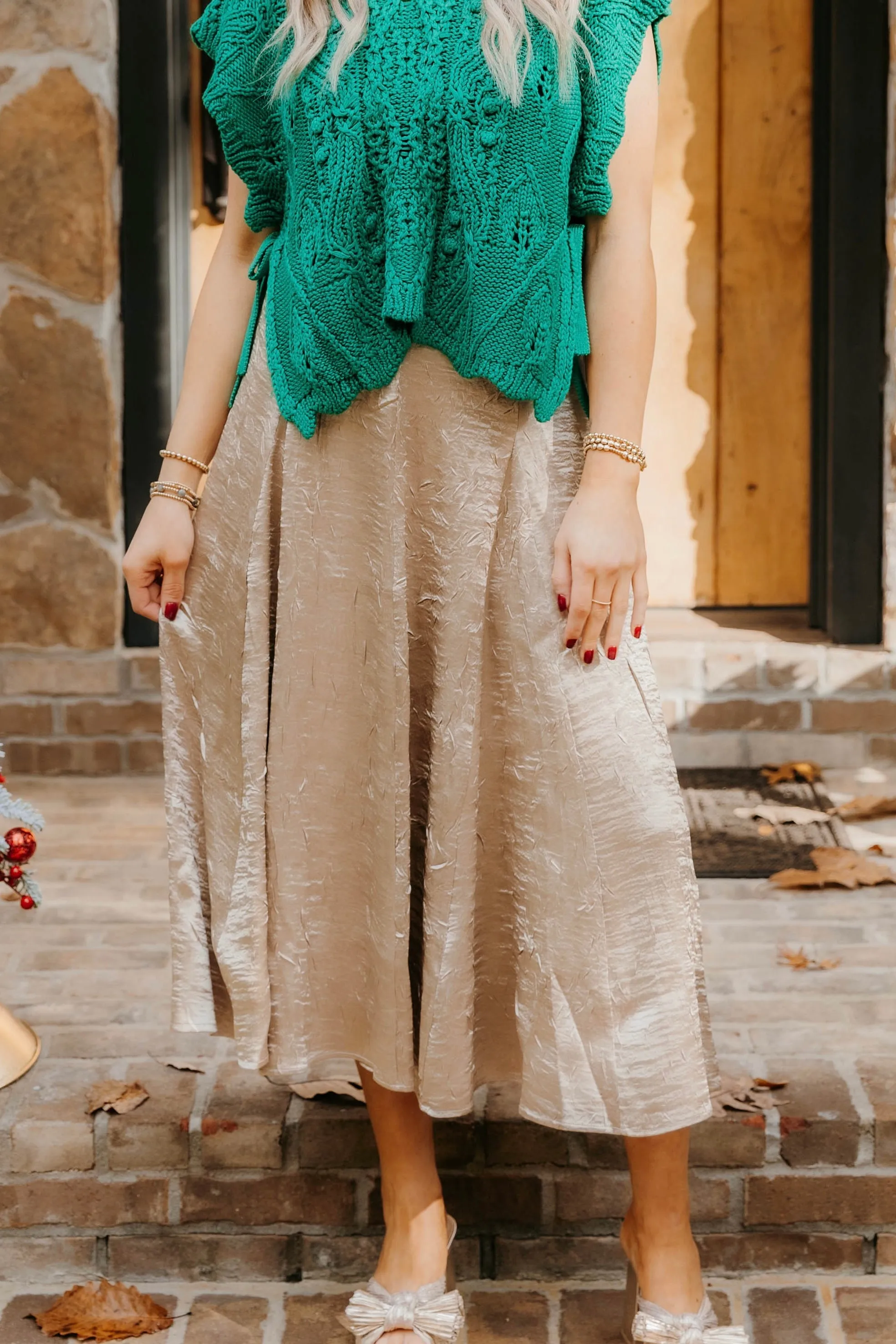 Noelle Textured Satin Midi Skirt