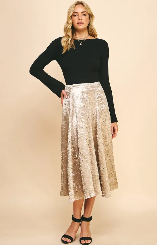 Noelle Textured Satin Midi Skirt