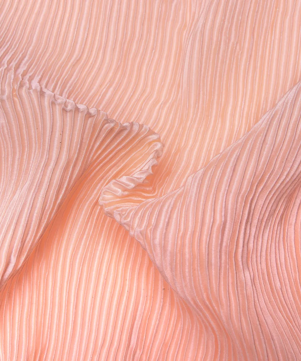 Pastel Peach Colour Plain Pleated Satin Fabric