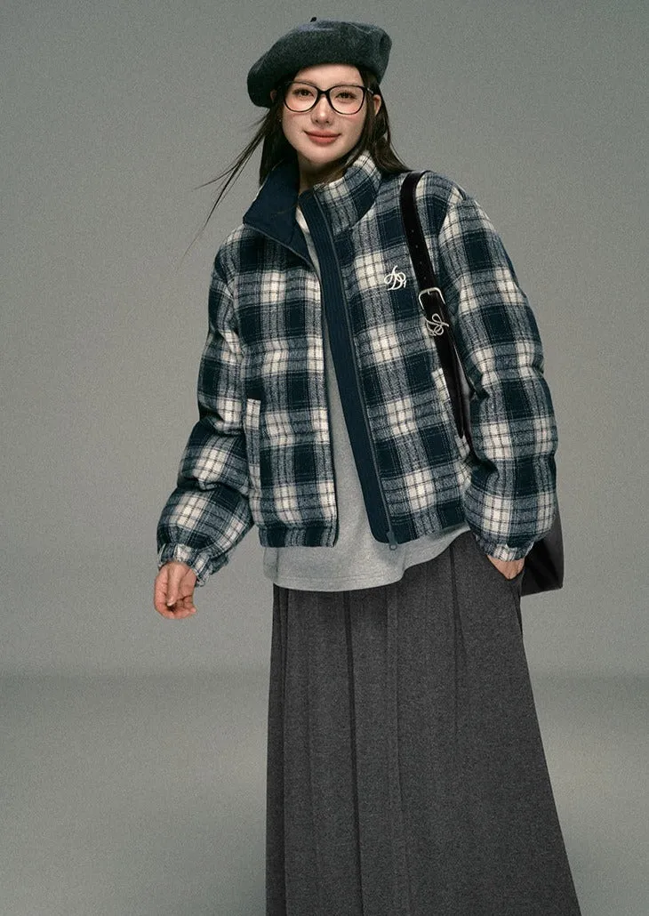 Plaid Fleece Bomber Jacket