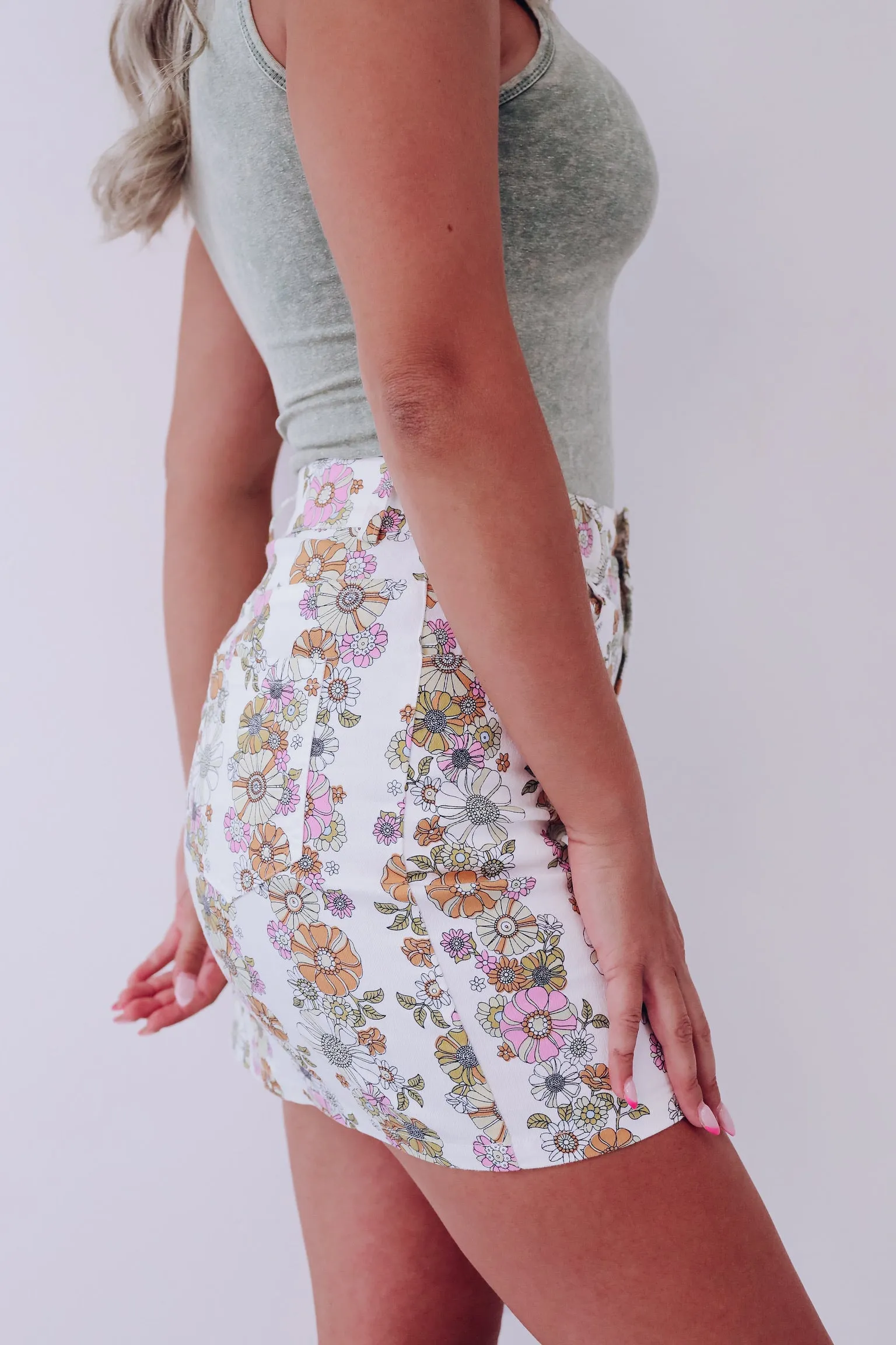 Rhythmic Floral Denim Skirt - Ivory Multi