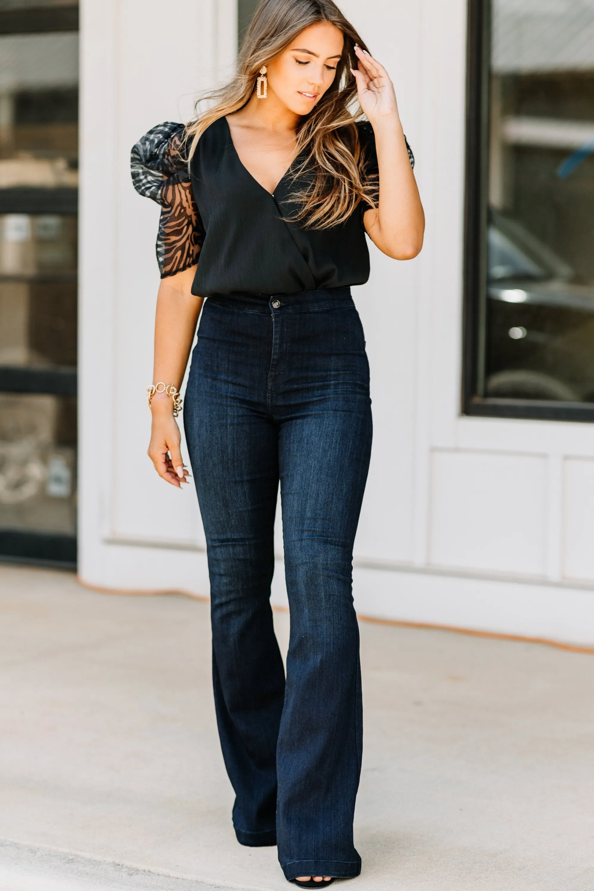 Take Control Black Puff Sleeve Top