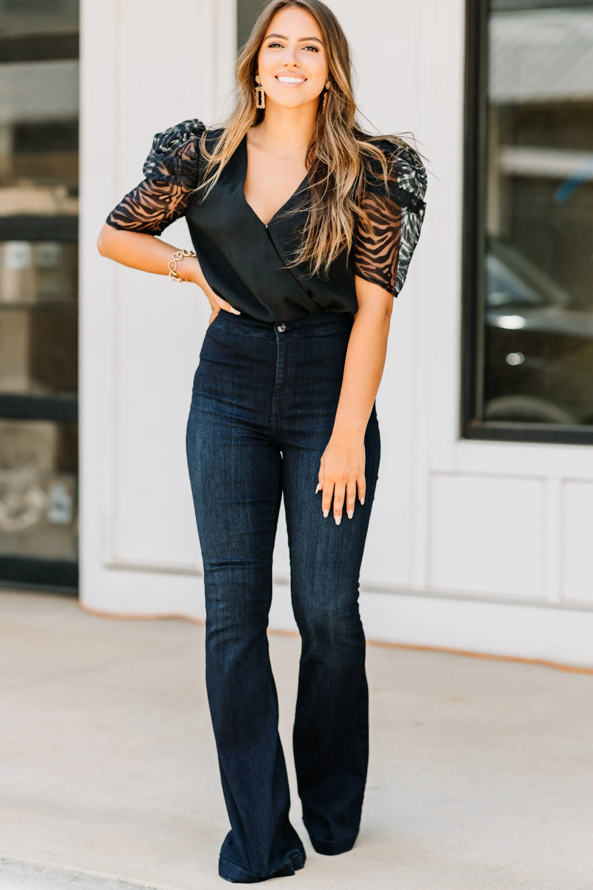Take Control Black Puff Sleeve Top