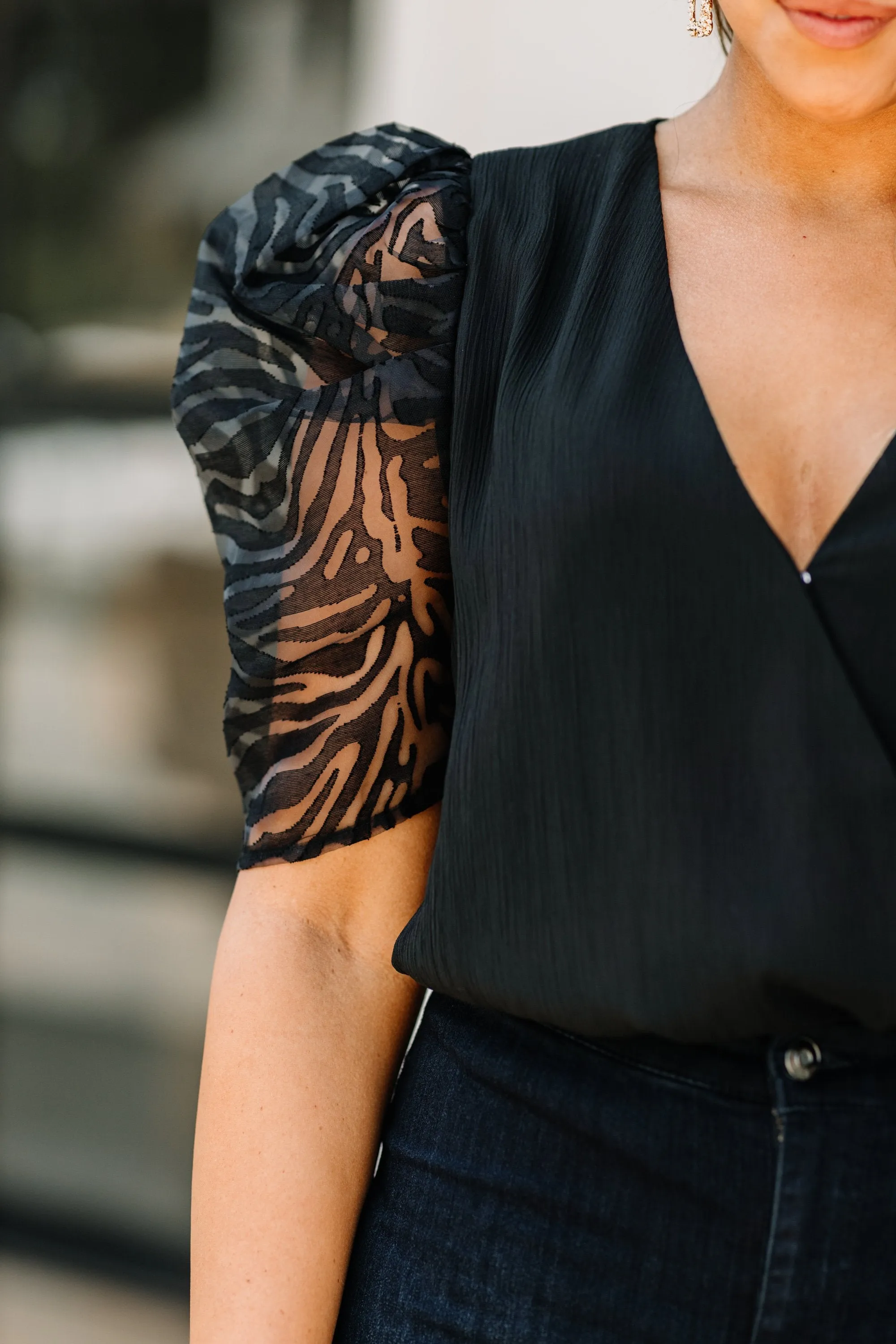 Take Control Black Puff Sleeve Top