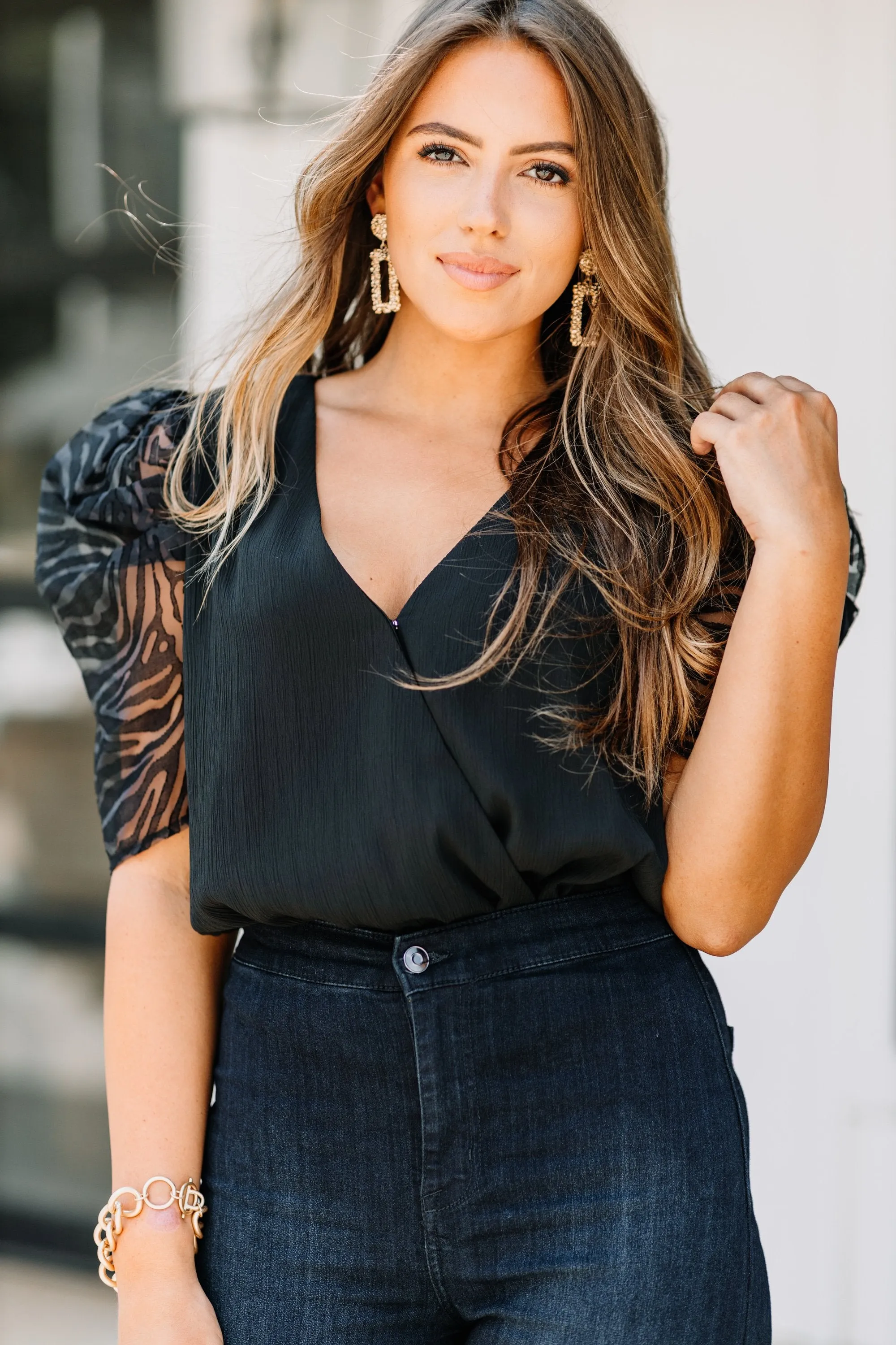 Take Control Black Puff Sleeve Top