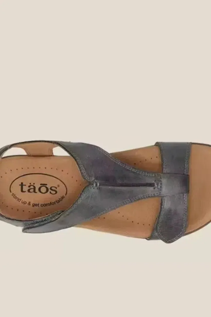 TAOS The Show Women's Steel Grey Leather Comfort Sandals  Arch Support & Adjustable Straps