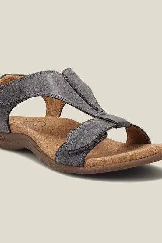 TAOS The Show Women's Steel Grey Leather Comfort Sandals  Arch Support & Adjustable Straps
