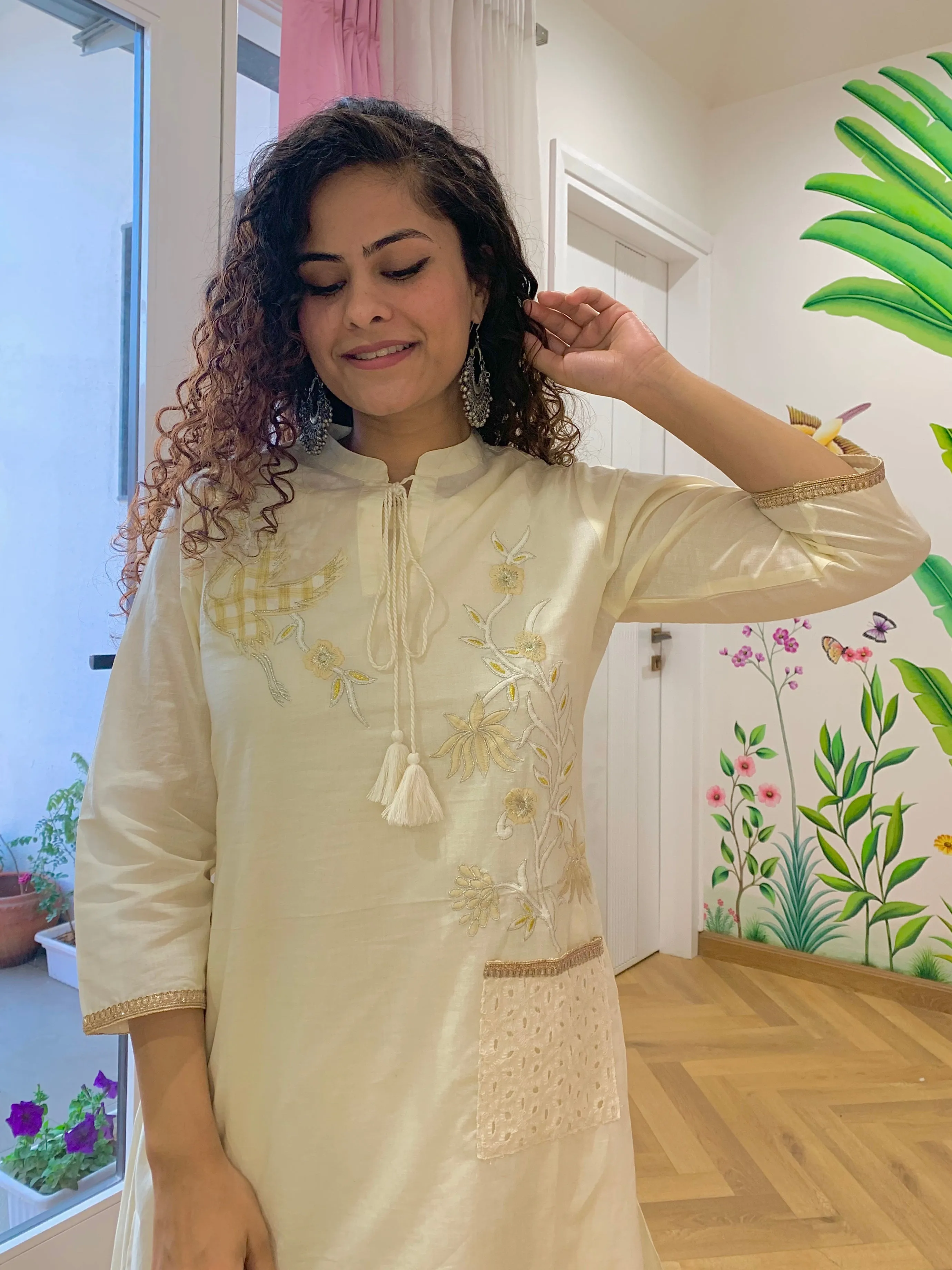 White Cotton Embroidered Kurta With Maxi Dress (Set of 2)