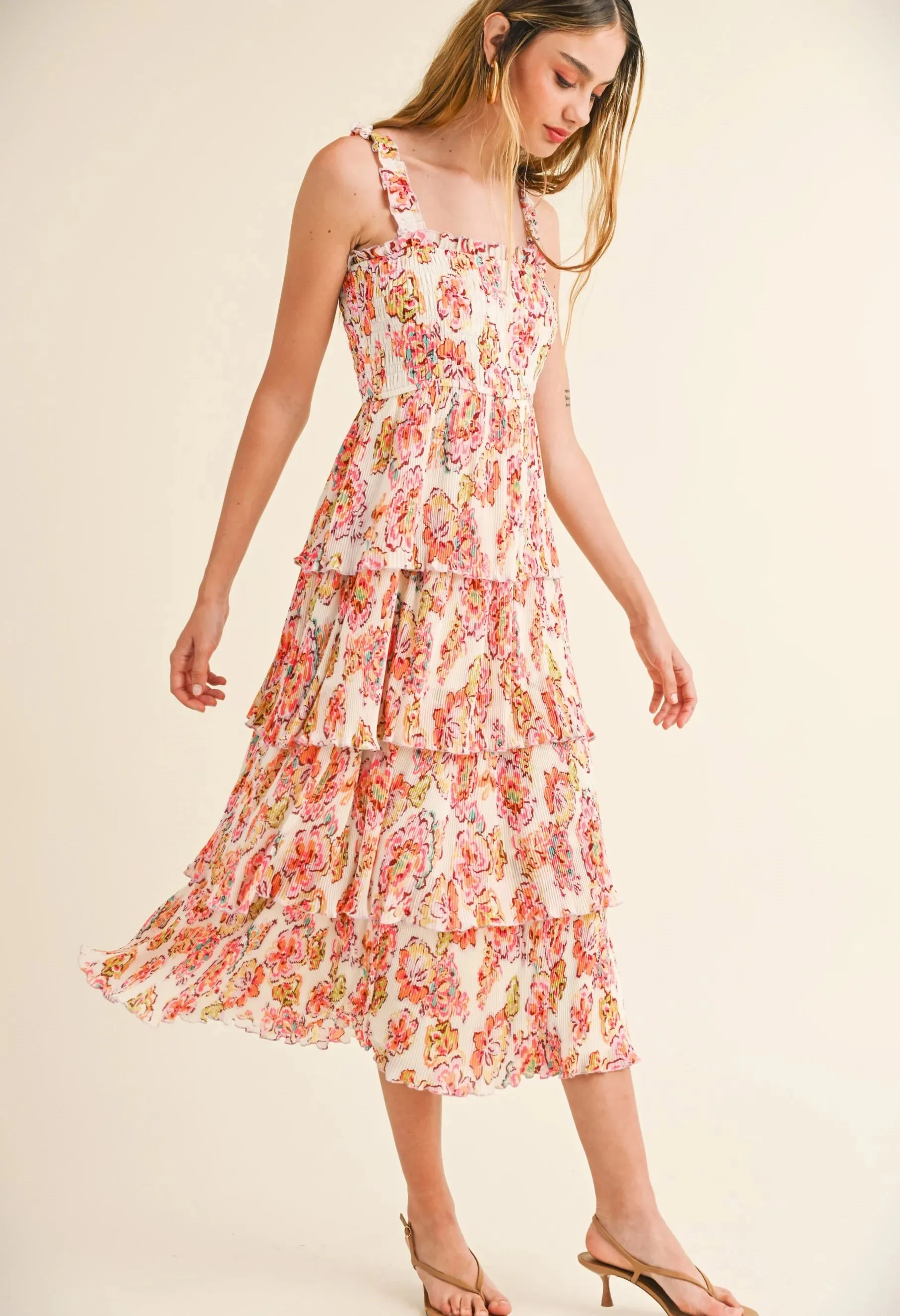 Wht/Pink Maxi Dress-JD4026
